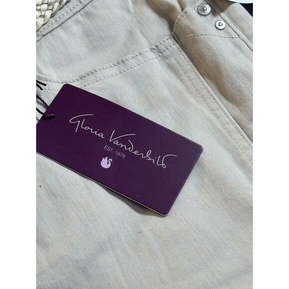 Gloria Vanderbilt Womens Beige Capri Pants Size 16 With Woven Belt & Button Acce - Picture 4 of 15